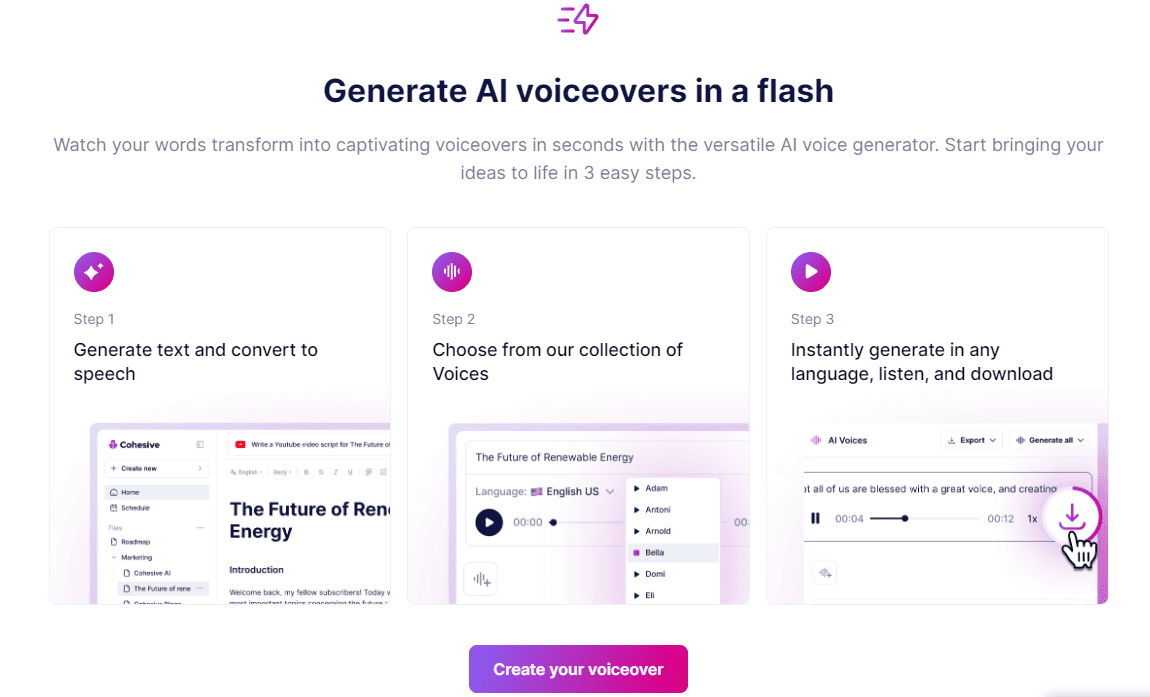 Cohesive AI-VoiceOver Creation
