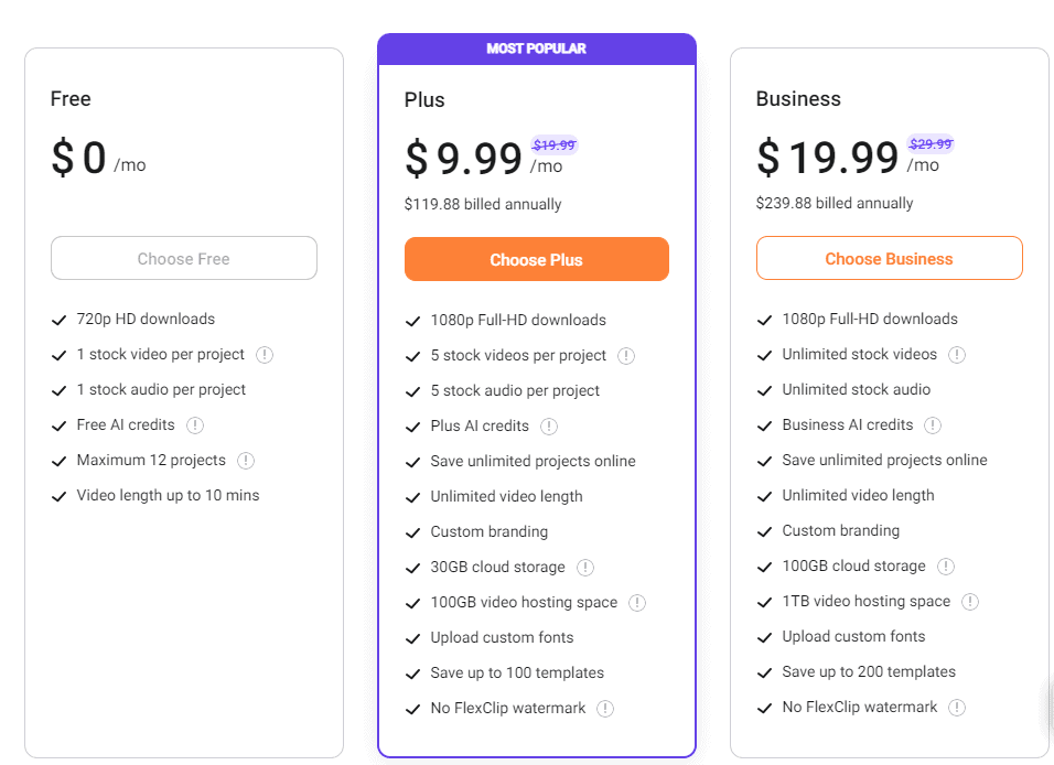 FlexClip-Price Plans