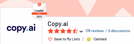 Copy.ai Review-G2 User ratings