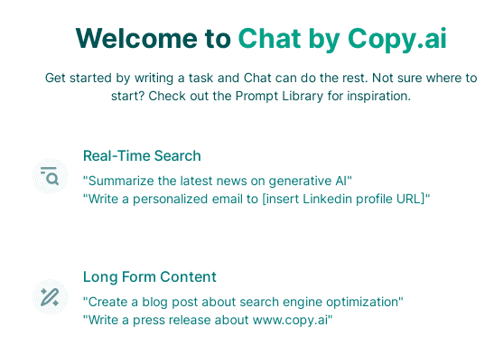 copy.ai-review-welcome screen of chat by copy.ai