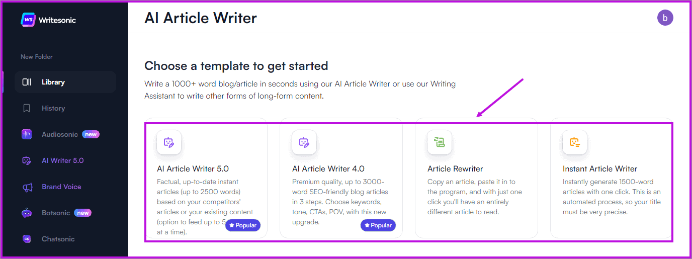 Writesonic review-Article writer templates